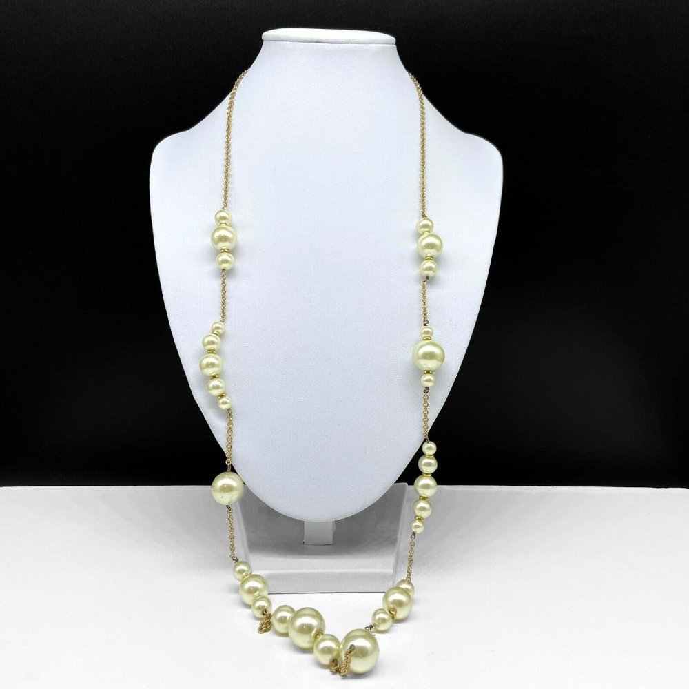 J CREW Faux Pearl Beaded Gold Tone Long Chain Necklace JCREW j. Crew